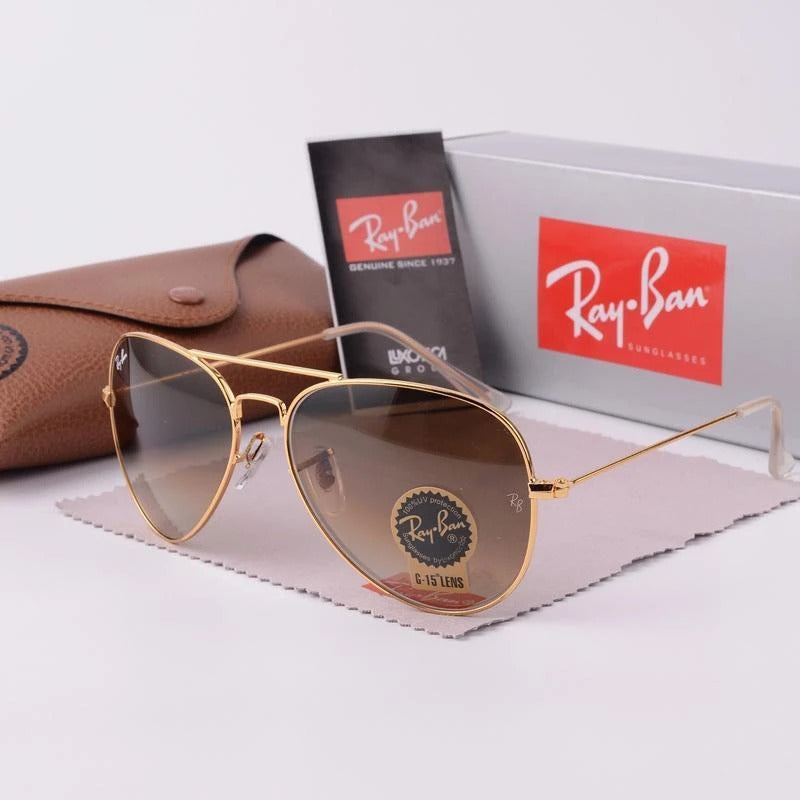 RAY-BAN Brown Shade Gold 3026 Aviator Trendy Hot Favourite Wintage Sunglass For Unisex.