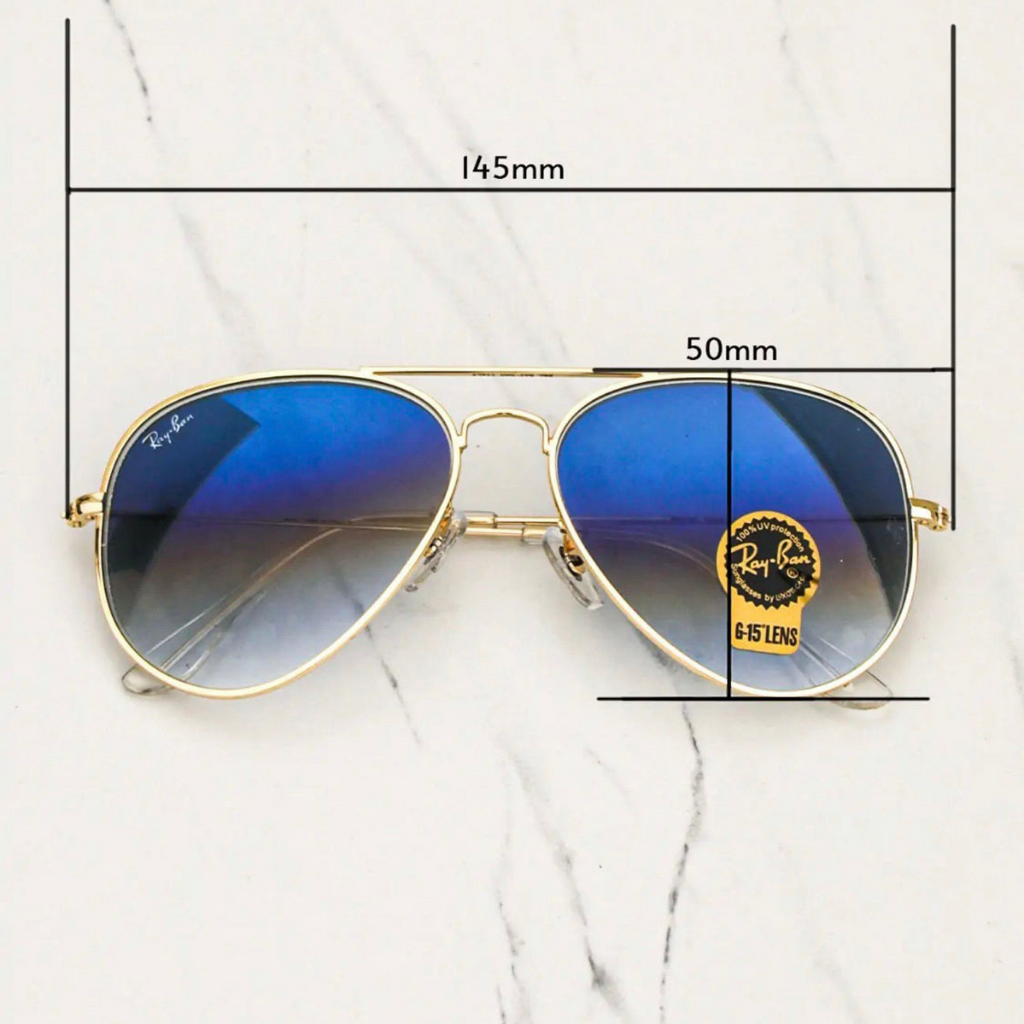 RAY-BAN Blue Shaded & Gold 3026 Aviator Causal Latest Sunglass For Unisex.