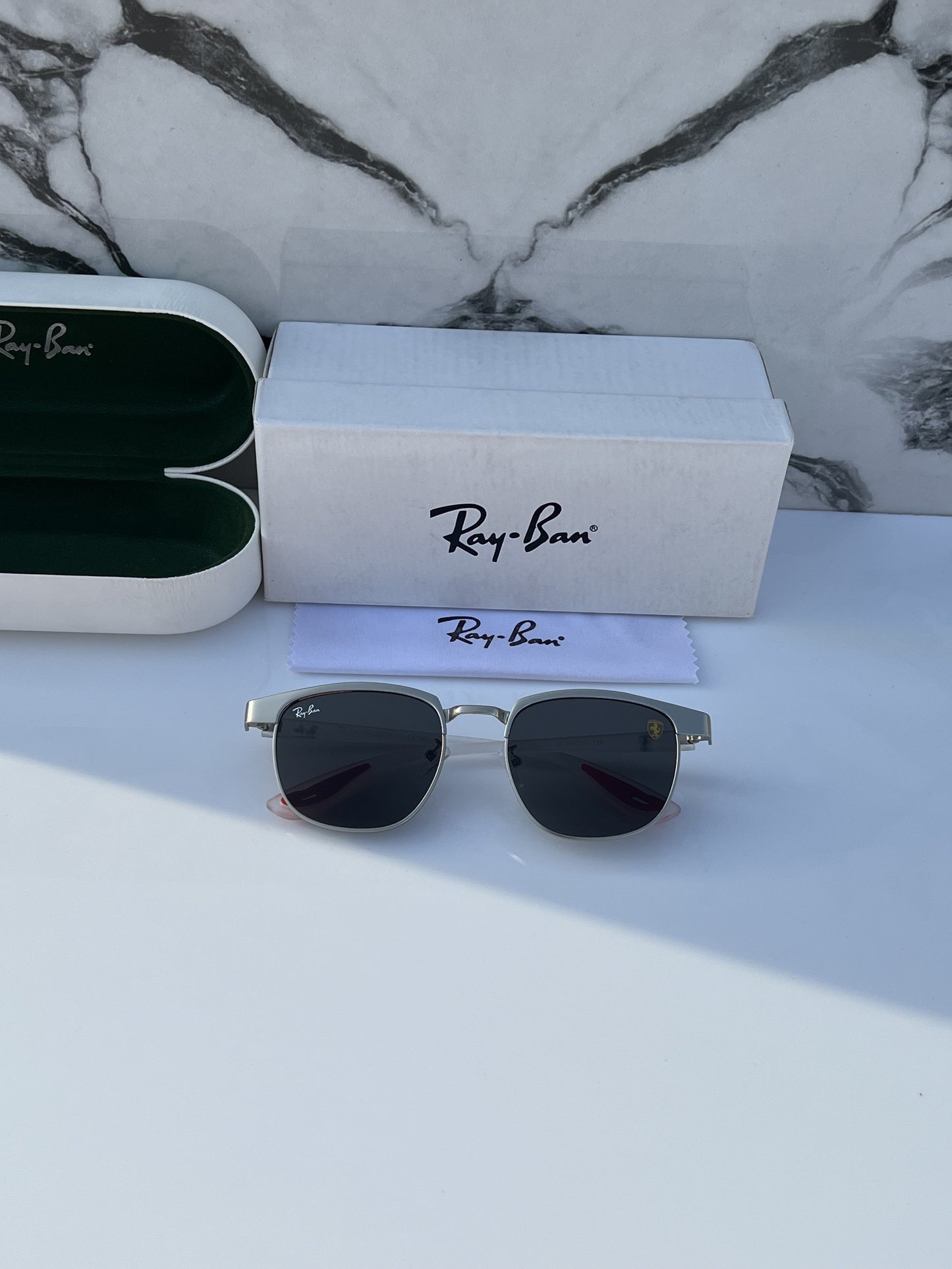 Ray Ban Fancy Silver Black Sunglass For Daily Causal Evergreen UV Protected For Unisex
