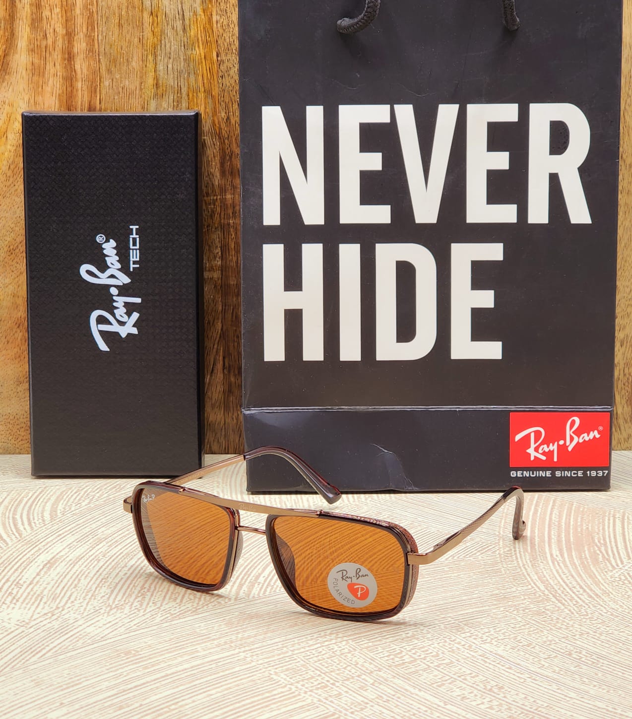 RAY-BAN New Fancy Men's Square Side Cap Gold Metal Frame Trendy Hot Favourite Wintage Sunglass For Unisex.