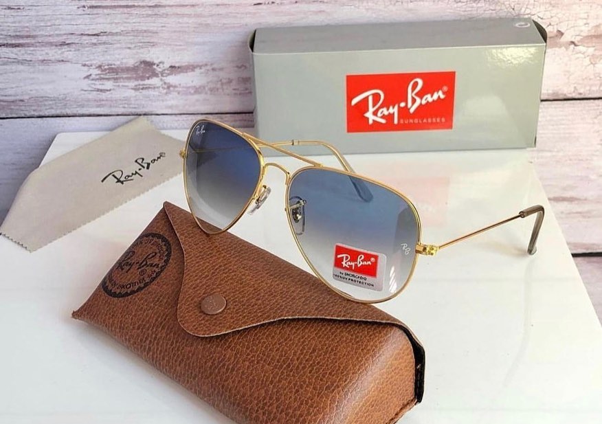 RAY-BAN Blue Shaded & Gold 3026 Oval Aviator Causal Latest Sunglass For Unisex.