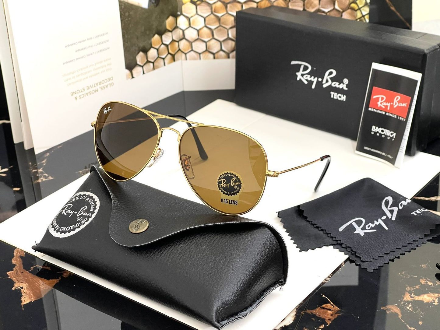 RAY-BAN Brown & Gold 3026 Oval Aviator Metal Trendy Hot Favourite Wintage Sunglass For Unisex.