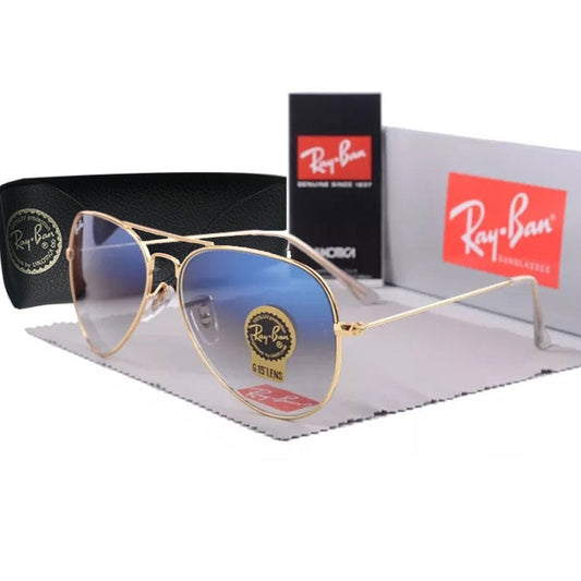 RAY-BAN Blue Shade Gold 3026 Aviator Trendy Hot Favourite Wintage Sunglass For Unisex.